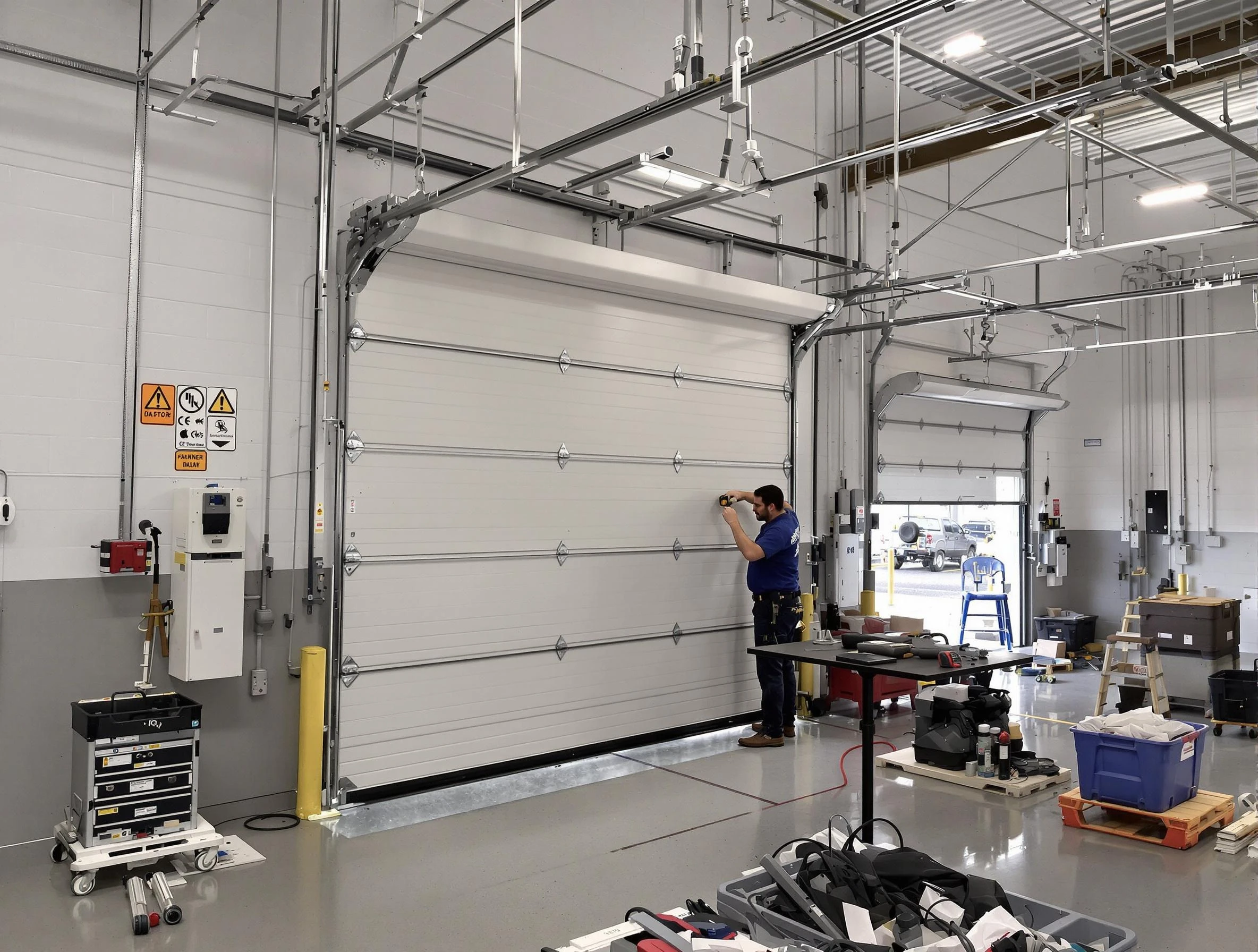 Commercial garage door repair being performed by Temecula Garage Door Repair expert in Temecula