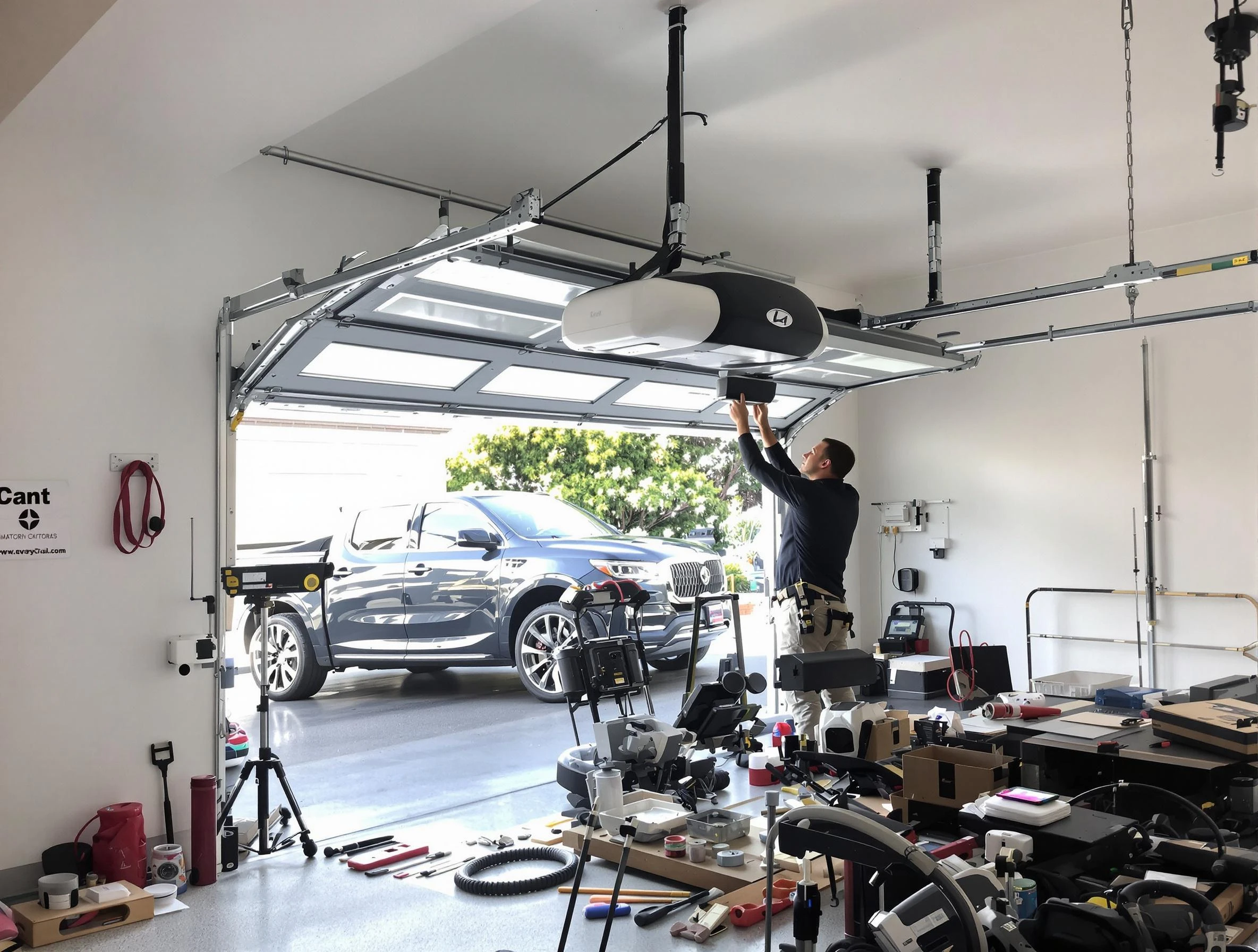 Temecula Garage Door Repair specialist installing smart garage door opener system in Temecula home
