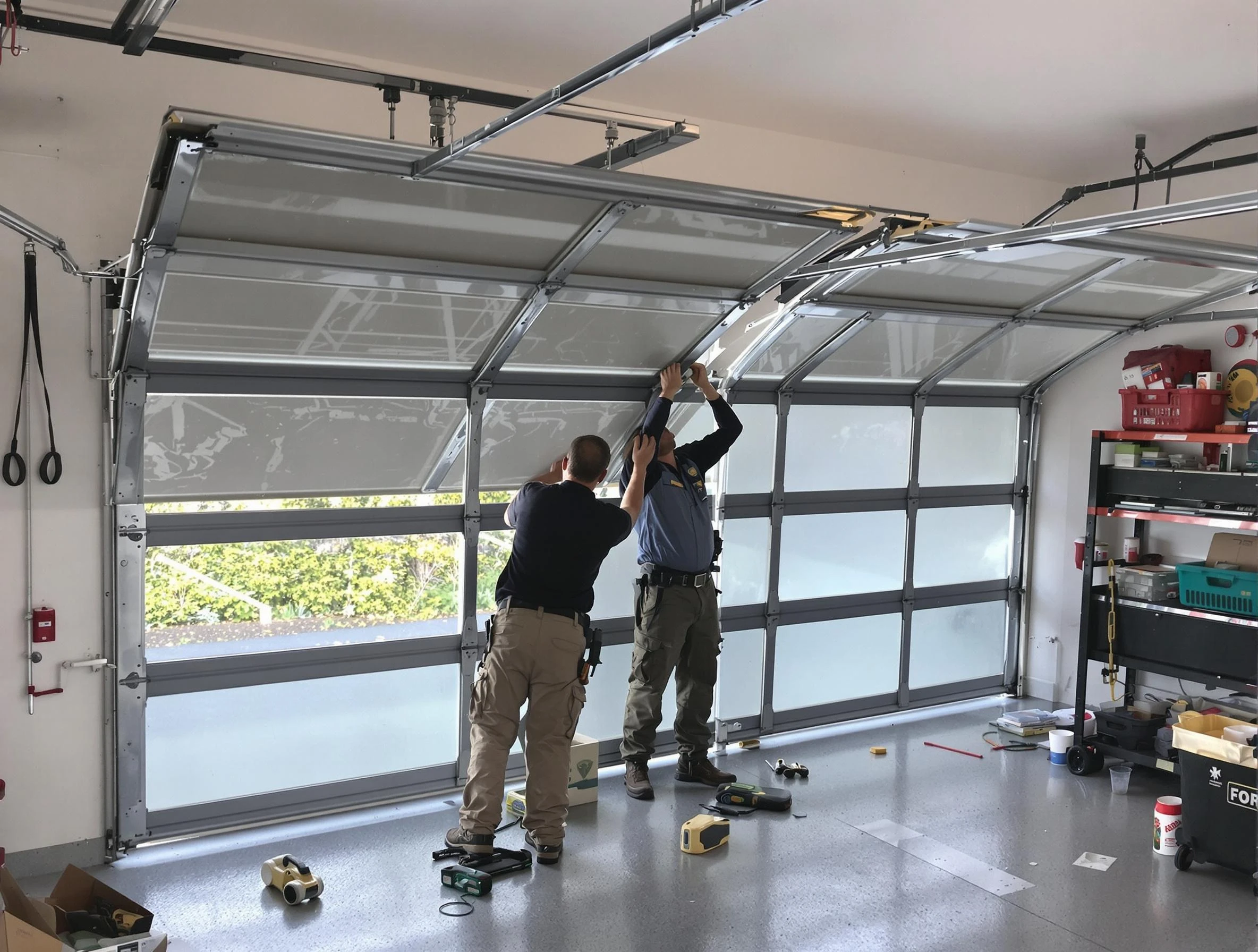Temecula Garage Door Repair expert performing precise panel replacement on Temecula garage door