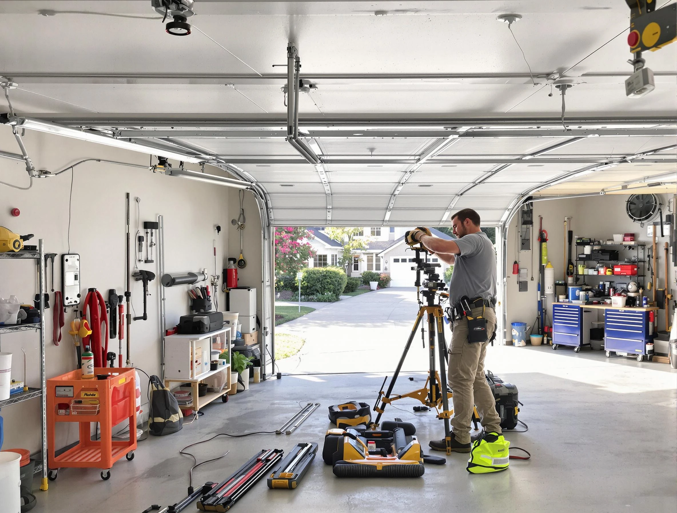 Temecula Garage Door Repair specialist performing laser-guided track alignment in Temecula
